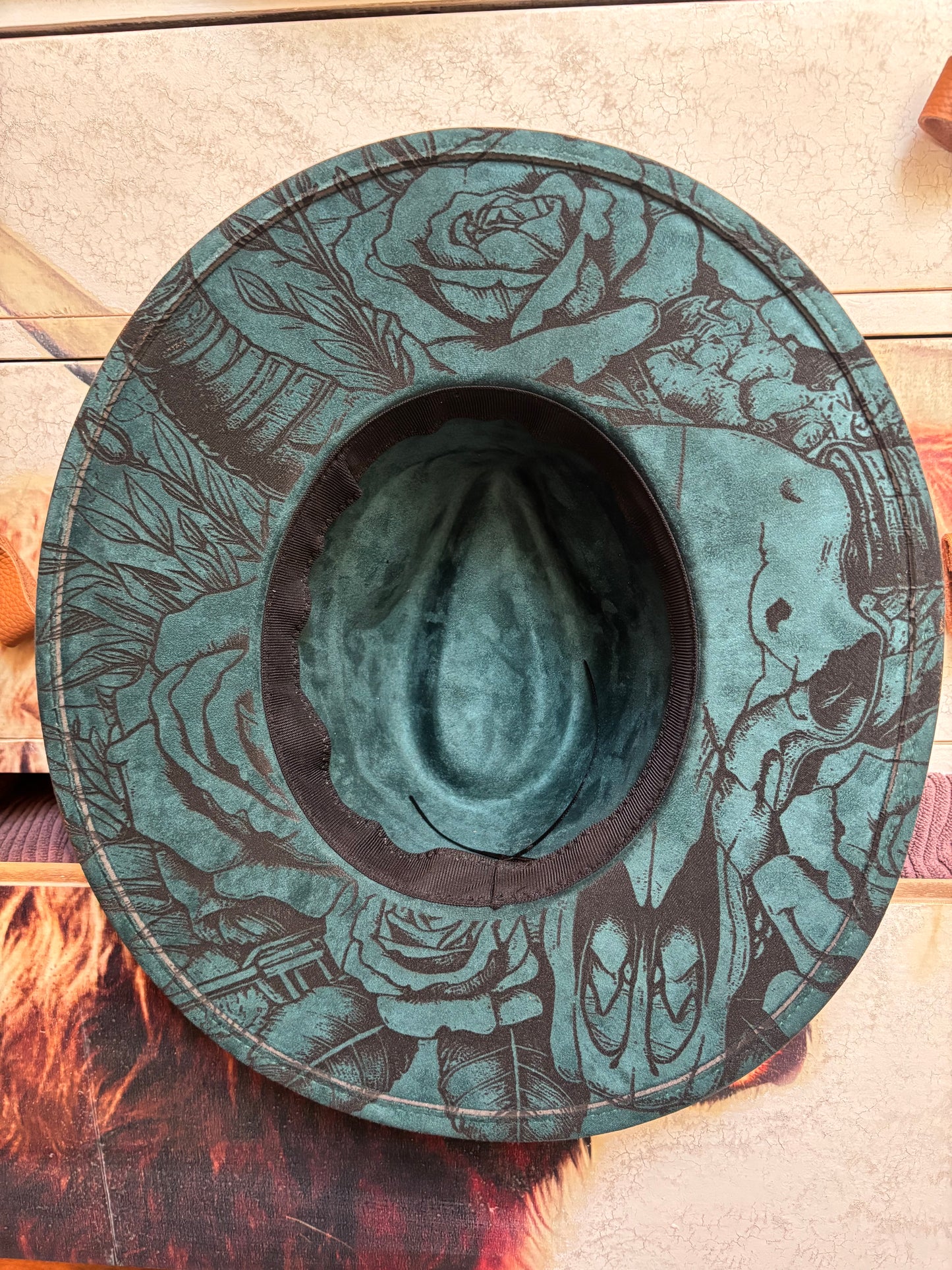 Aztec Longhorn Skull II- wide brim fedora hat