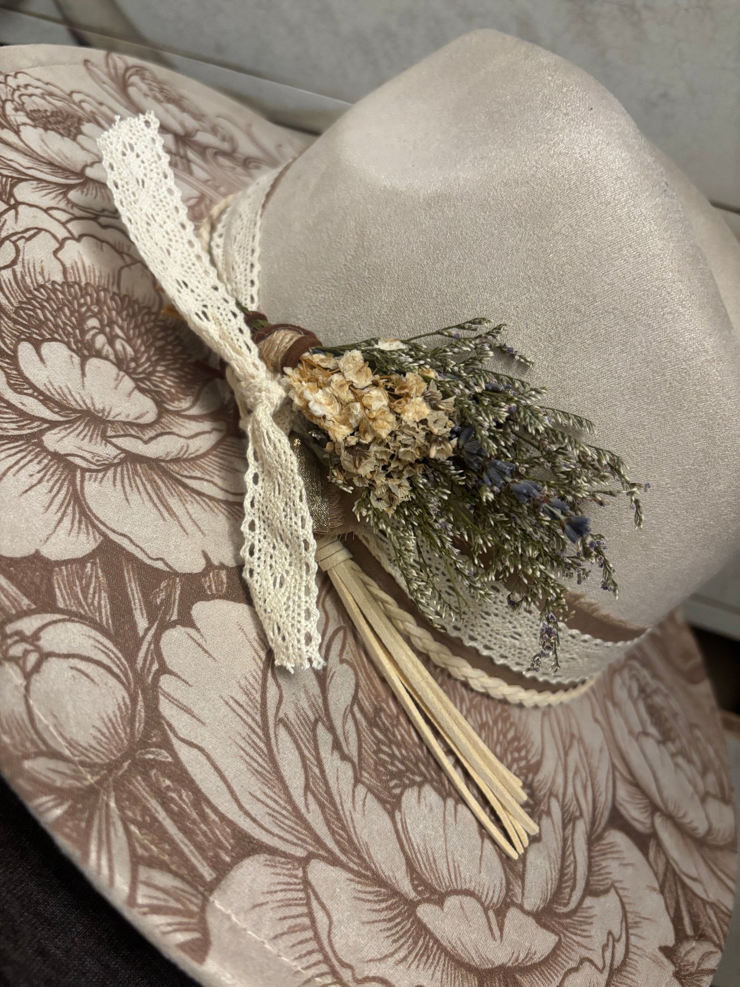 Wide Brim Fedora Hat - Peony Paradise
