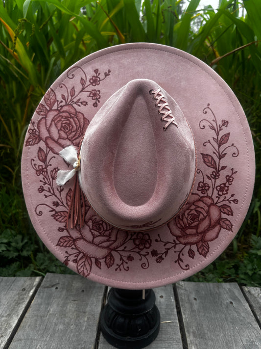 Dragonfly Darling - hand burned wide brim fedora hat