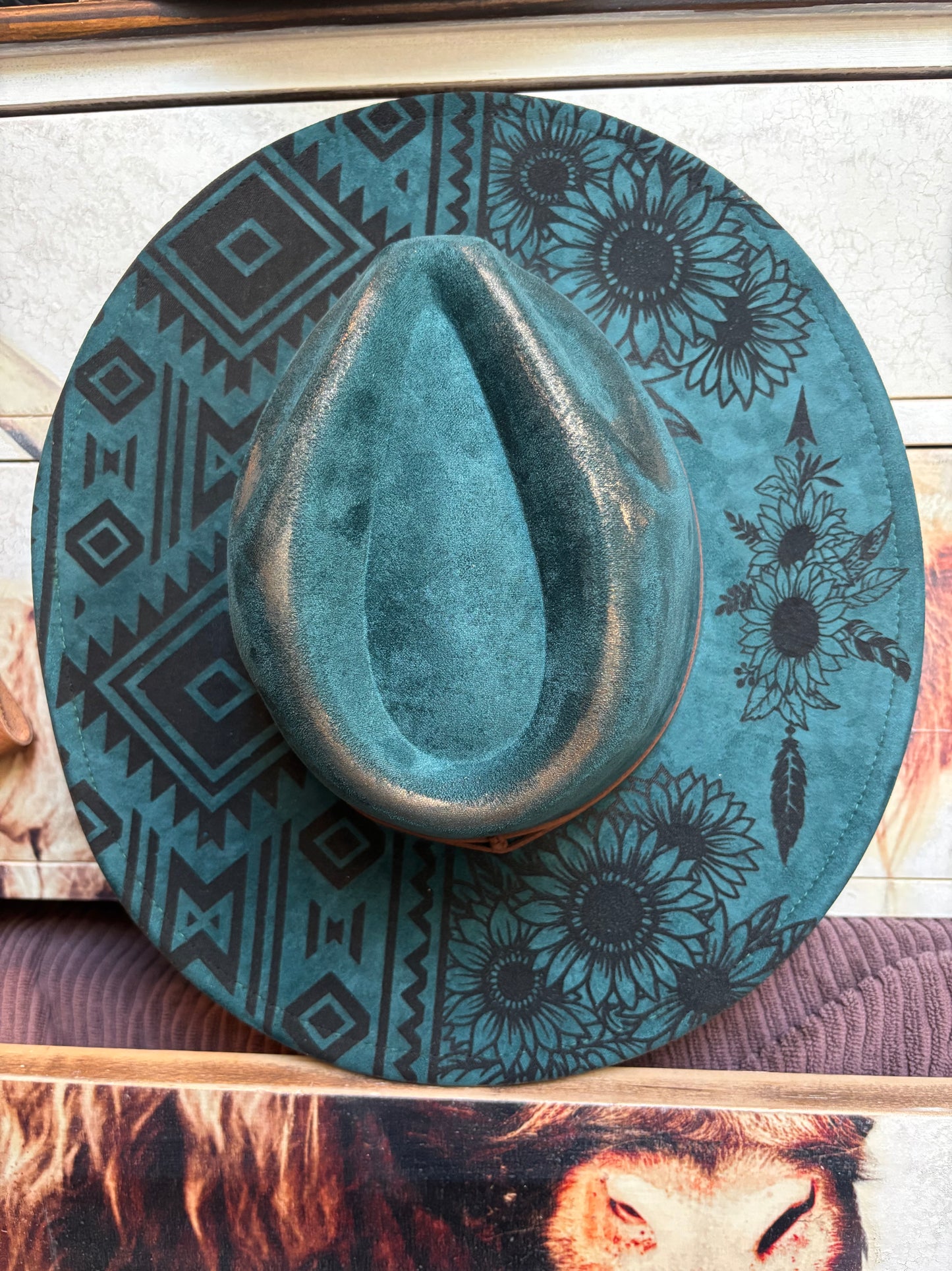 Aztec Longhorn Skull II- wide brim fedora hat