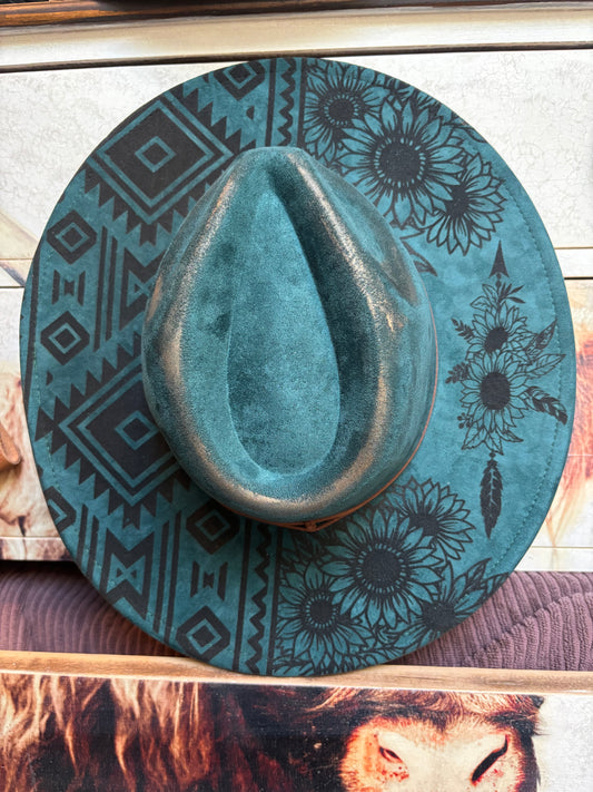 Aztec Longhorn Skull II- wide brim fedora hat