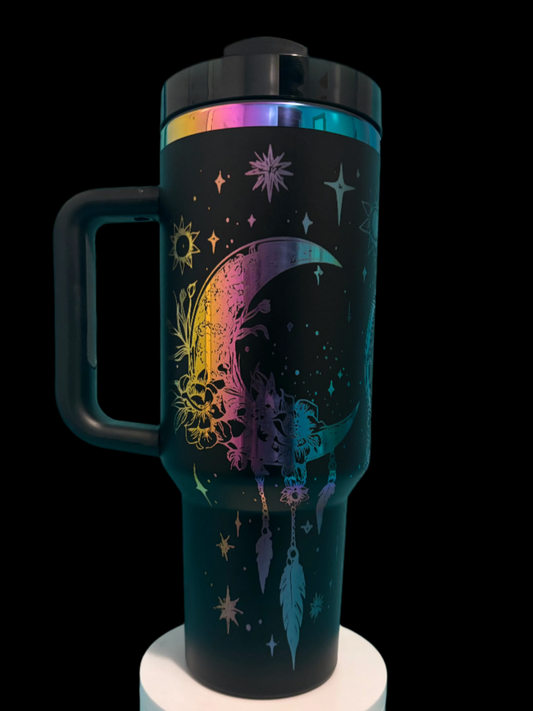 Dreamcatcher- 40oz white/oil slick laser engraved Tumble