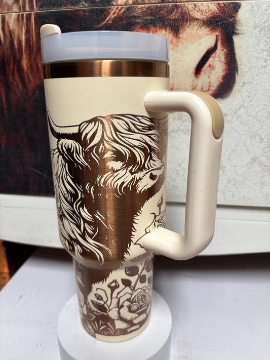 Ooopsie Highland Coo- 40oz white/copper laser engraved Tumbler