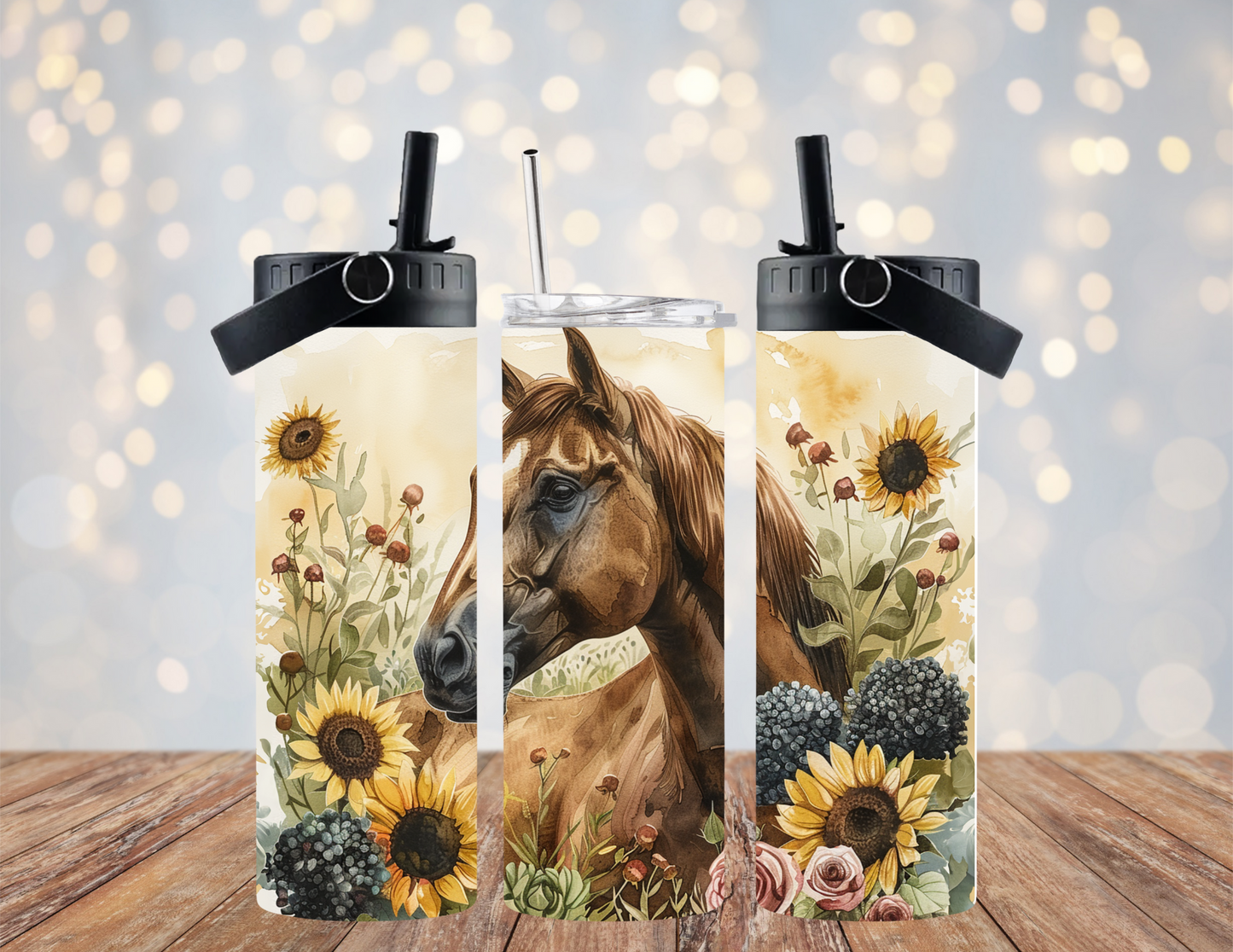Horse - Chestnut Floral - 20oz Dual Lid Tumbler