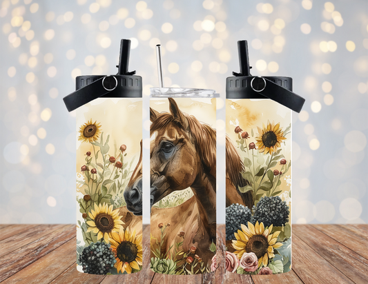 Horse - Chestnut Floral - 20oz Dual Lid Tumbler