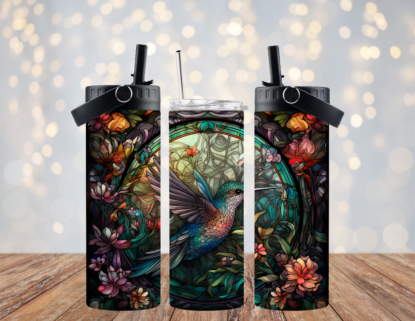 Hummingbird Stained Glass - 20oz Dual Lid Tumbler