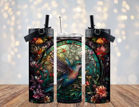 Hummingbird Stained Glass - 20oz Dual Lid Tumbler